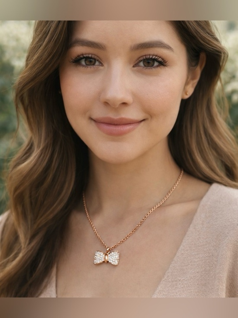 ✨ Rose Gold Bow Necklace w/ Crystal Pavé Pendant ✨